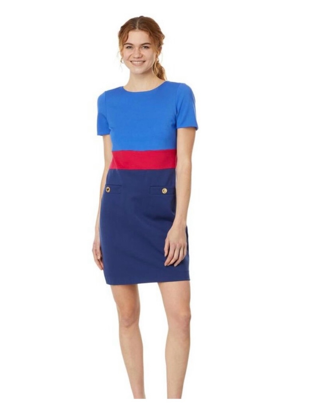NWT Lilly Pulitzer Emerson Short Sleeve Shift Dress Color Block Blue Red Sz 10